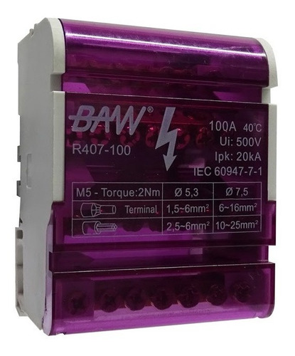 Repartidor DIN4 polos 100A 7 tomas