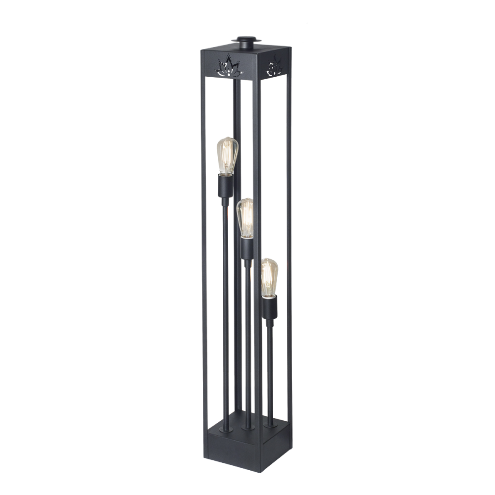 Lámpara fanal eléctrico vintage de pie 3 Luces (H:115cm) color negro